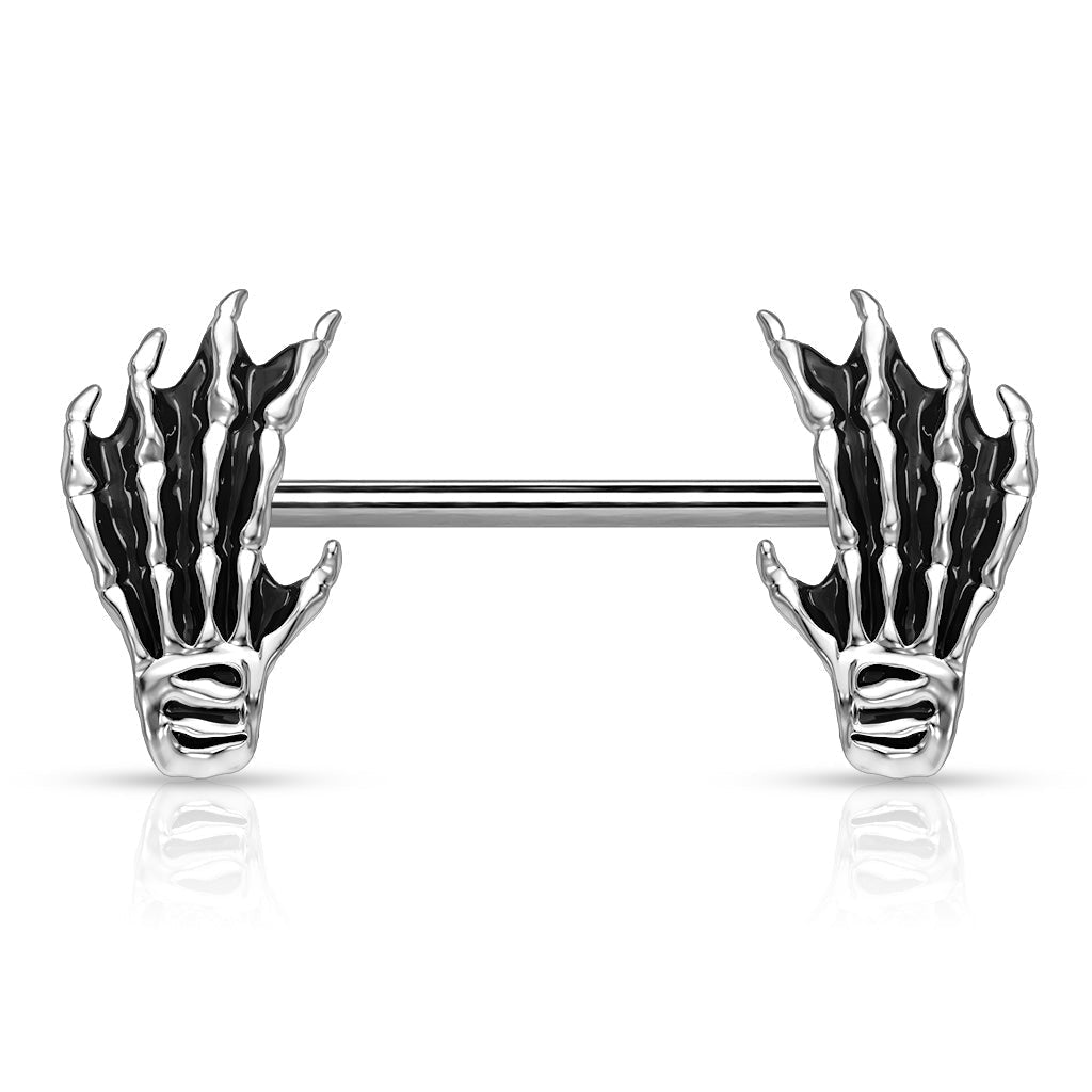 14 Gauge Silver Skeletal Hands Nipple Rings