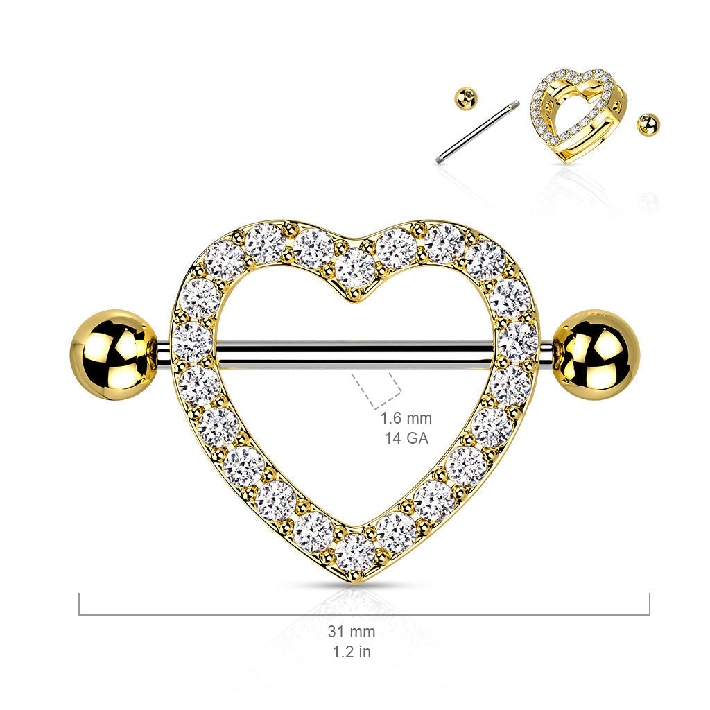 Crystal Heart Nipple Shield Barbell - Pink