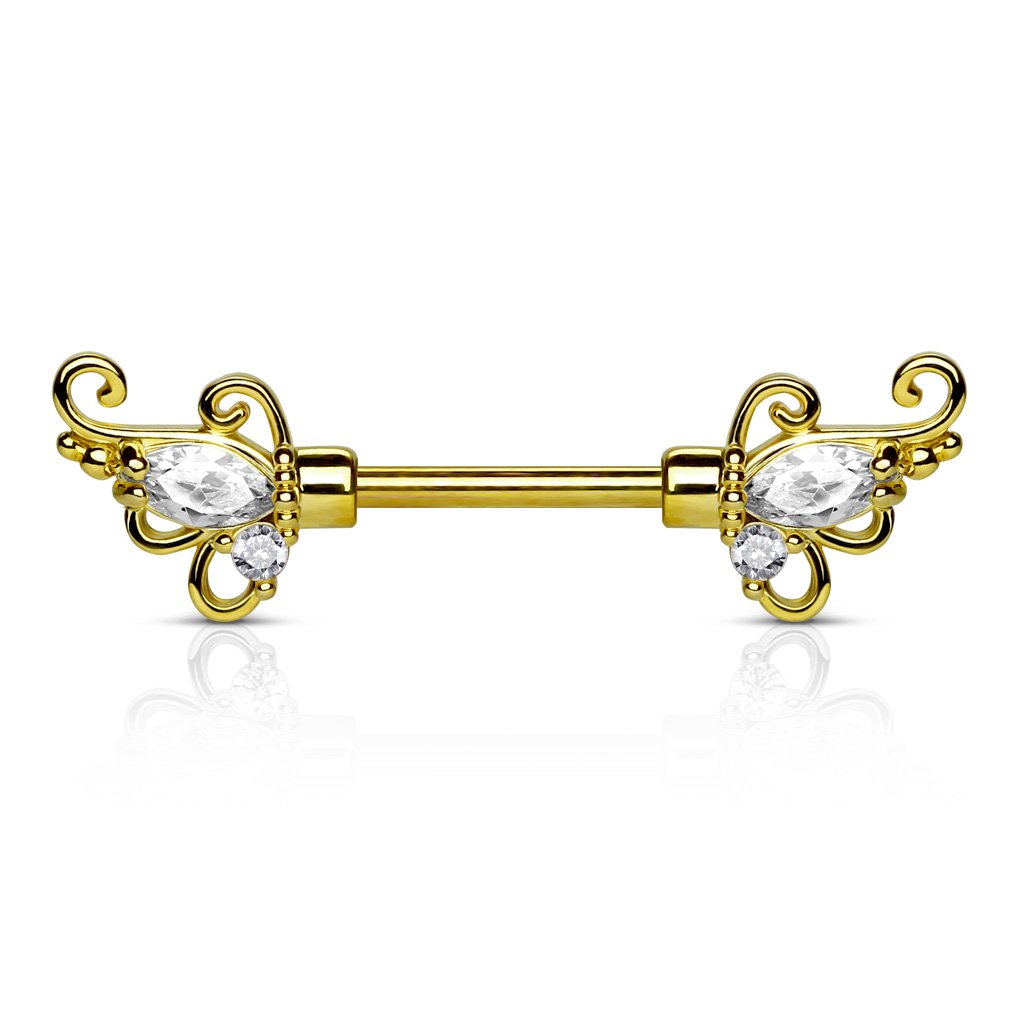 14 Gauge Filigree Flowers Barbell Nipple Ring