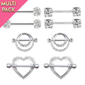 Limited Edition 8 Pack Crystal Bar + Shield Nipple Ring Set
