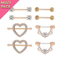 Limited Edition 8 Pack Crystal Heart Nipple Ring Set - Gold