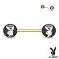 Official Playboy Bunny Inlaid Barbell Nipple Ring - Black