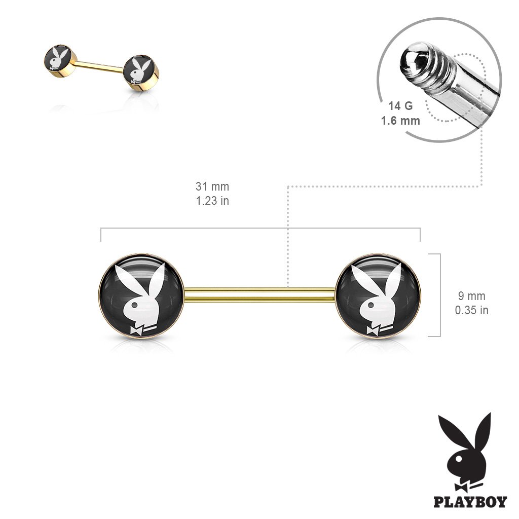 Official Playboy Bunny Inlaid Barbell Nipple Ring - Black