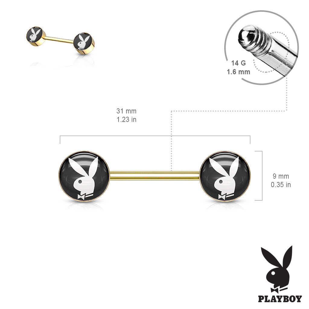 Official Playboy Bunny Inlaid Barbell Nipple Ring - Pink