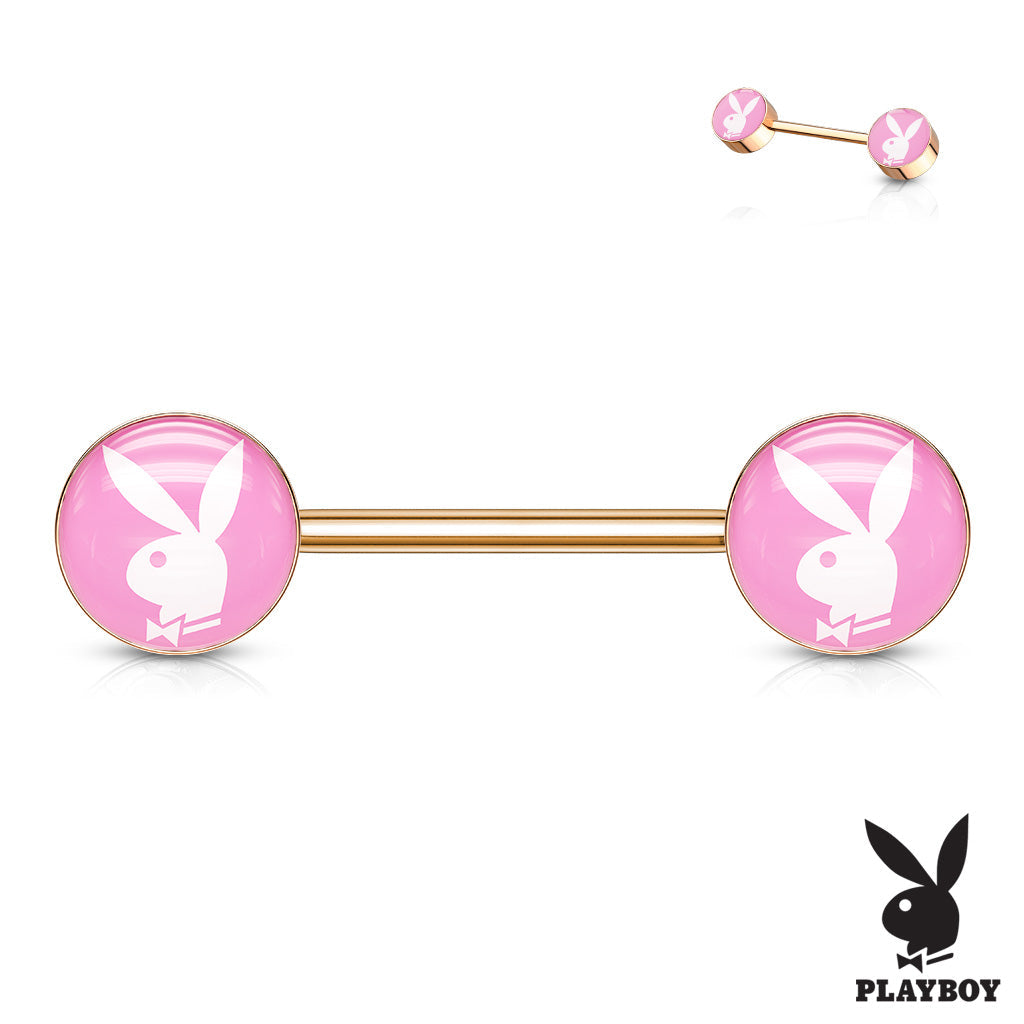Official Playboy Bunny Inlaid Barbell Nipple Ring - Pink