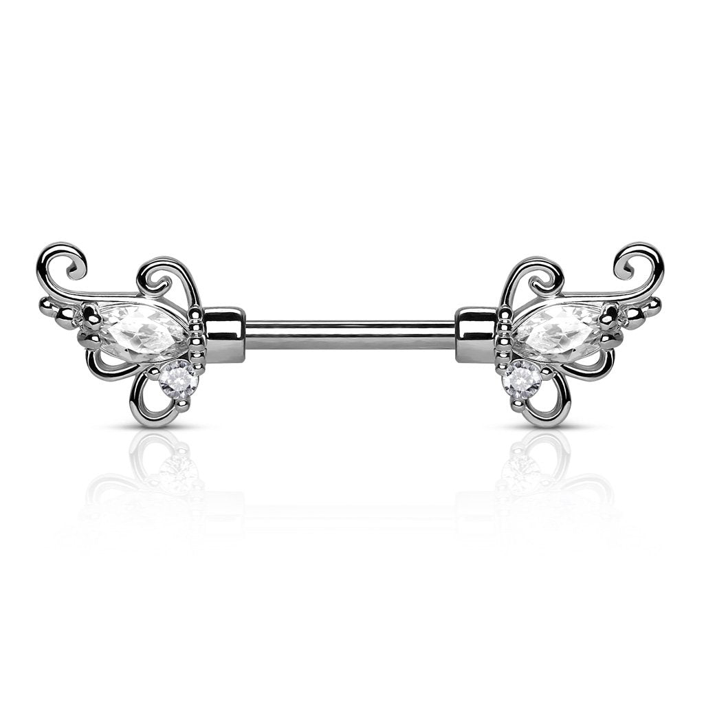 14 Gauge Filigree Flowers Barbell Nipple Ring