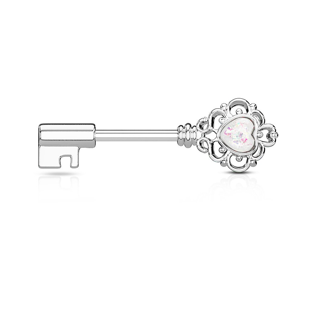14 Gauge Key To My Heart Barbell Nipple Ring Gold / Silver