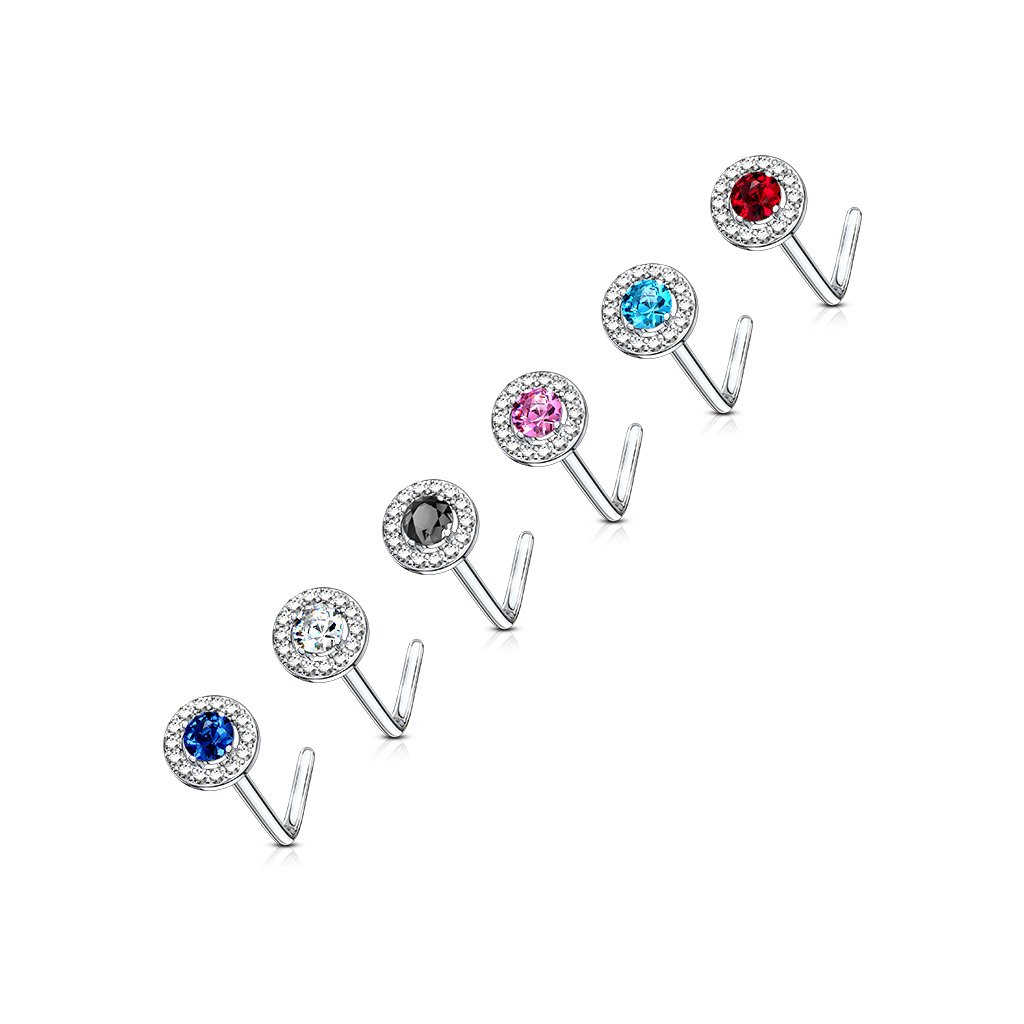 20 Gauge Double Tiered Crystal L Bend Nose Stud