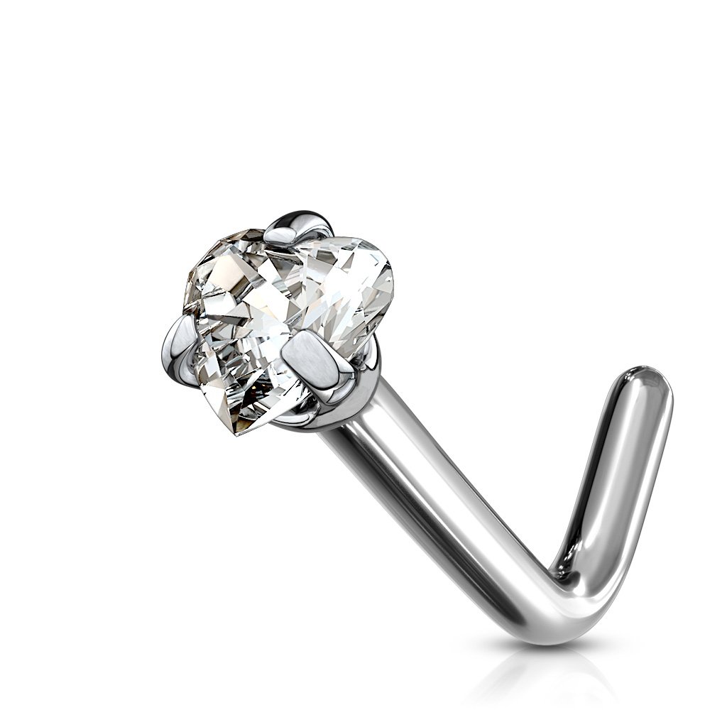 20 Gauge Titanium Prong Set Heart L Bend Nose Stud