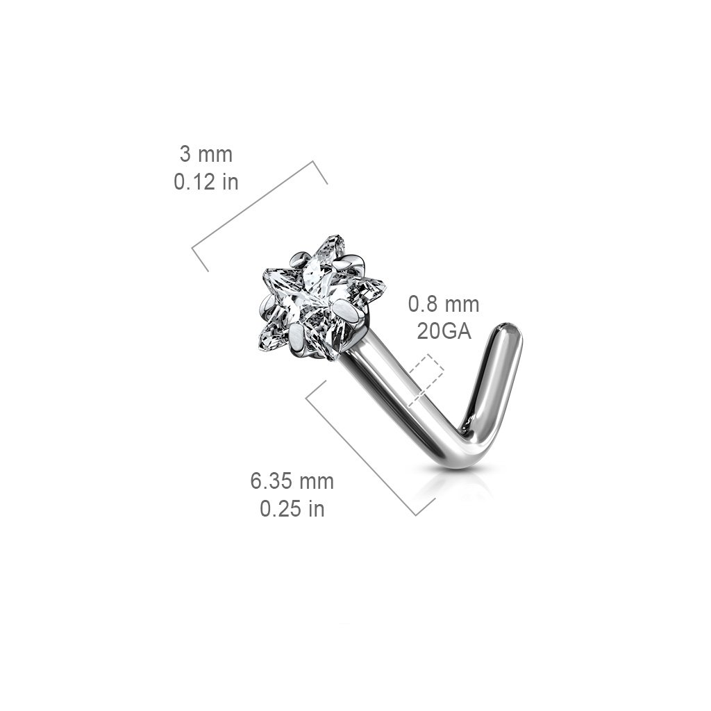 20 Gauge Titanium Prong Set Star L Bend Nose Stud