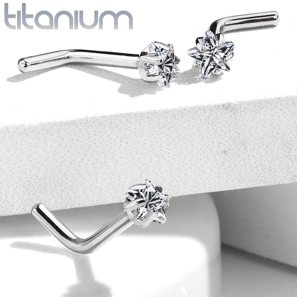 20 Gauge Titanium Prong Set Star L Bend Nose Stud