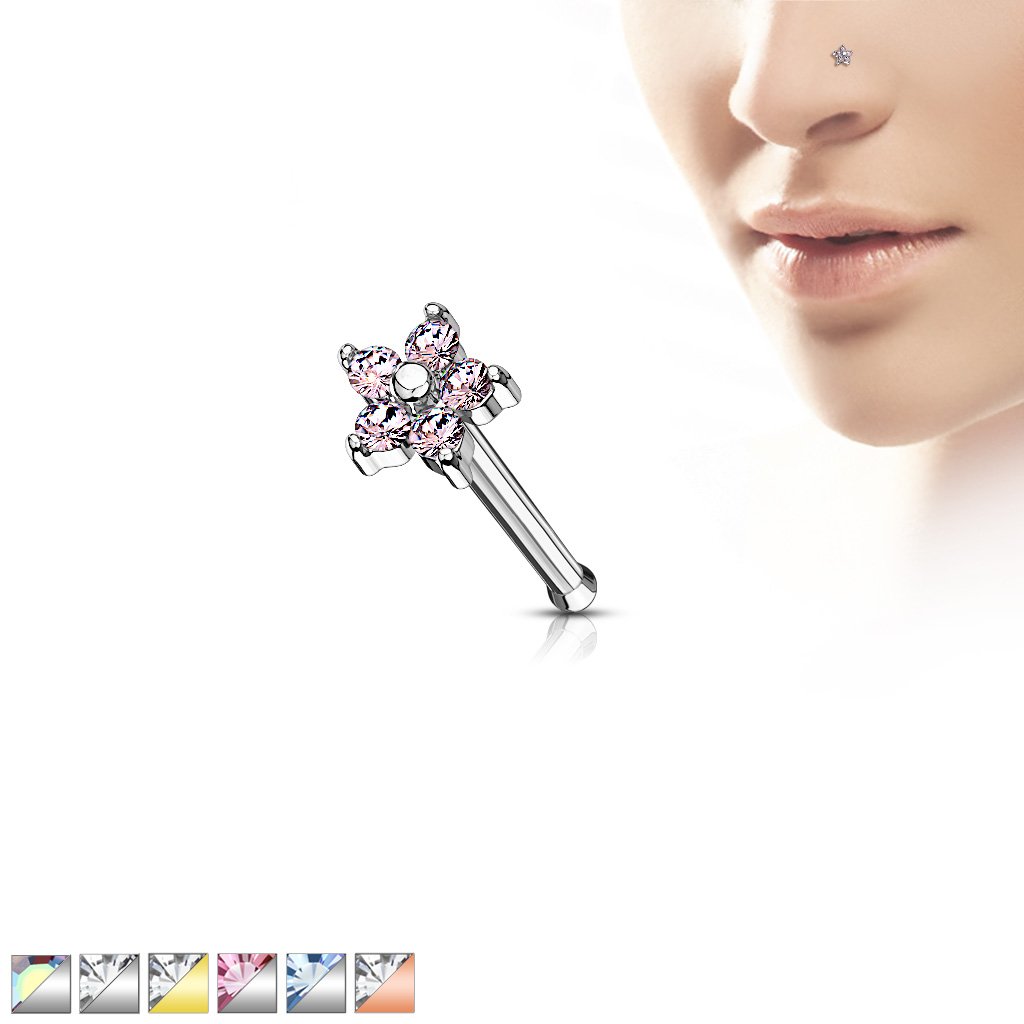 5 Petal Crystal Flower Nose Stud