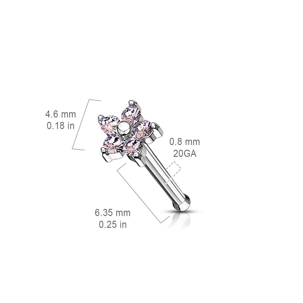 5 Petal Crystal Flower Nose Stud