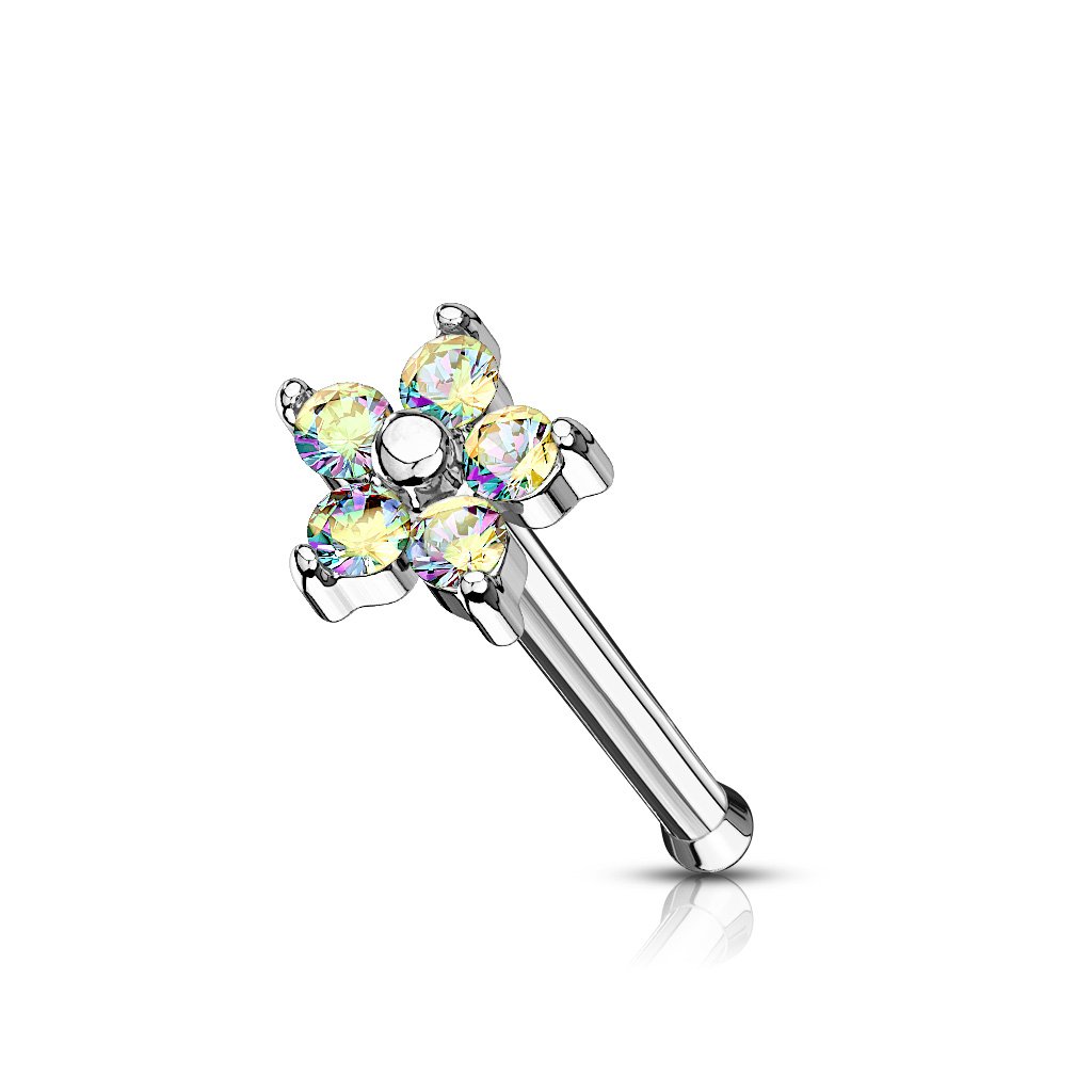 5 Petal Crystal Flower Nose Stud