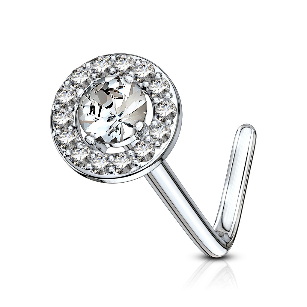 20 Gauge Double Tiered Crystal L Bend Nose Stud