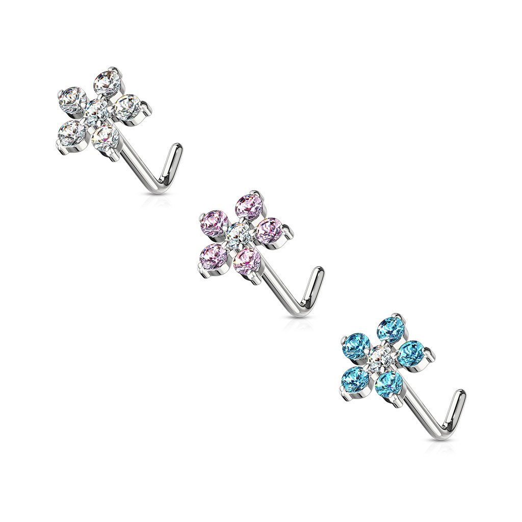 Crystal Flower L Bend Nose Stud