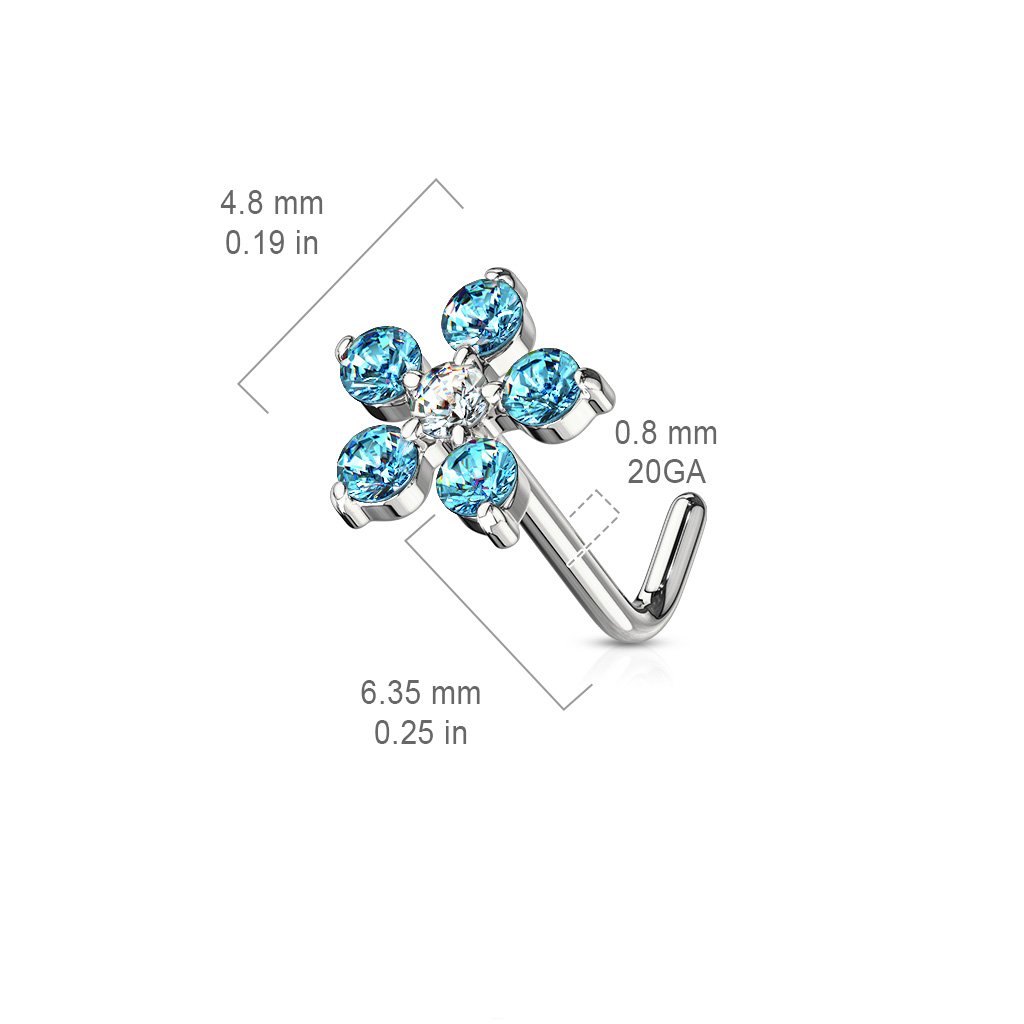 Crystal Flower L Bend Nose Stud