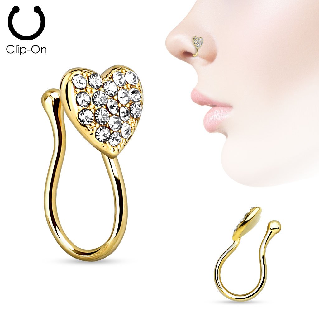 Crystal Heart Clip On Nose Ring