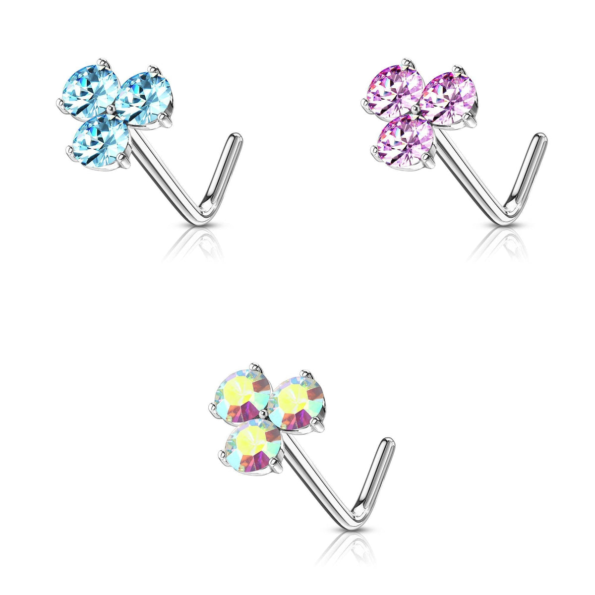 Dainty Opalite Flower L Bend Nose Stud