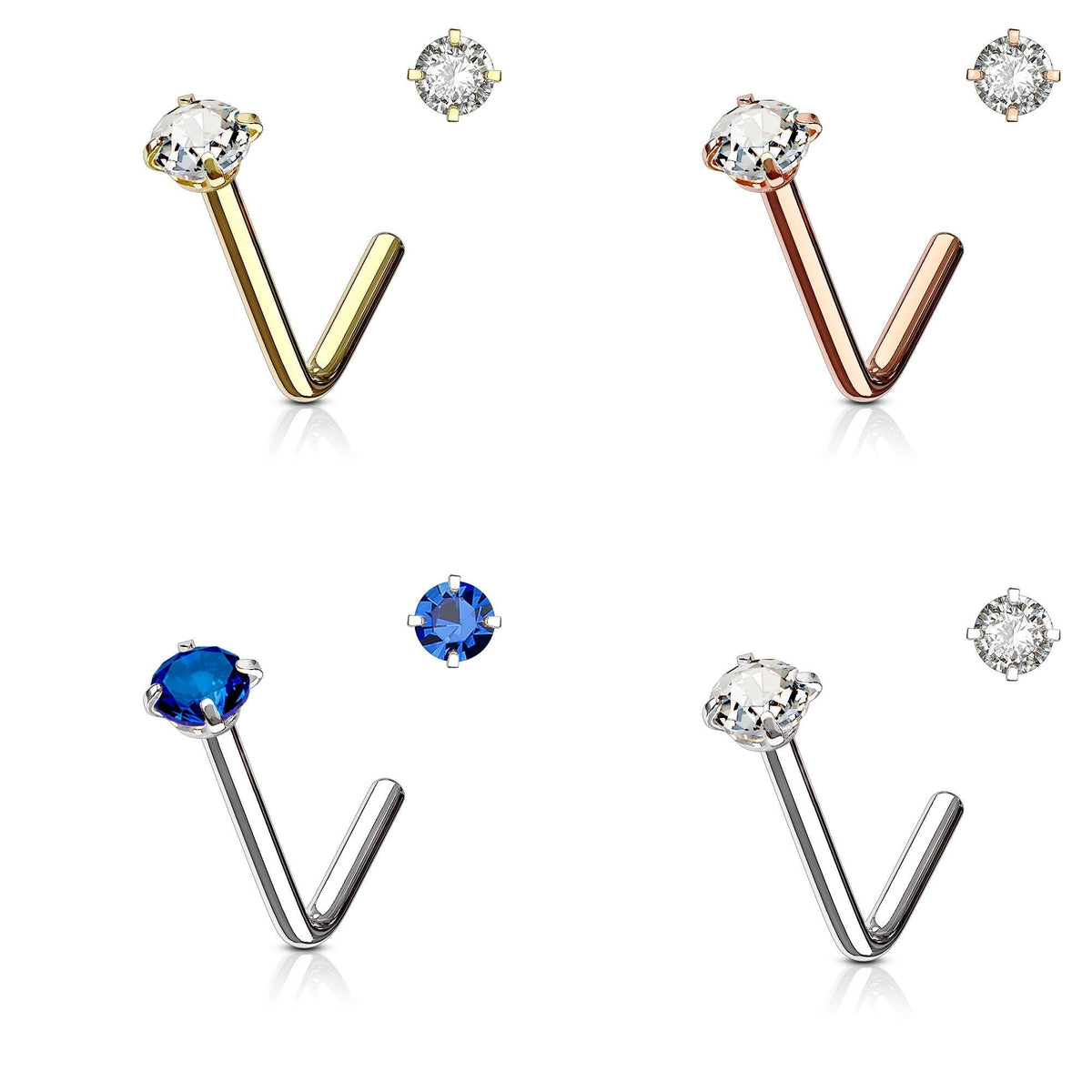 Prong Set Crystal L Bend Nose Stud