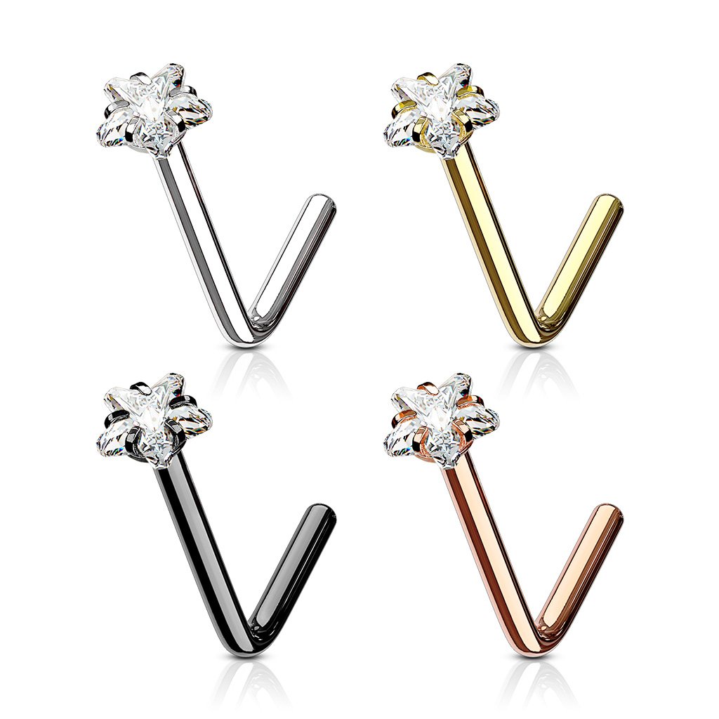 Prong Set Crystal Star L Bend Nose Stud