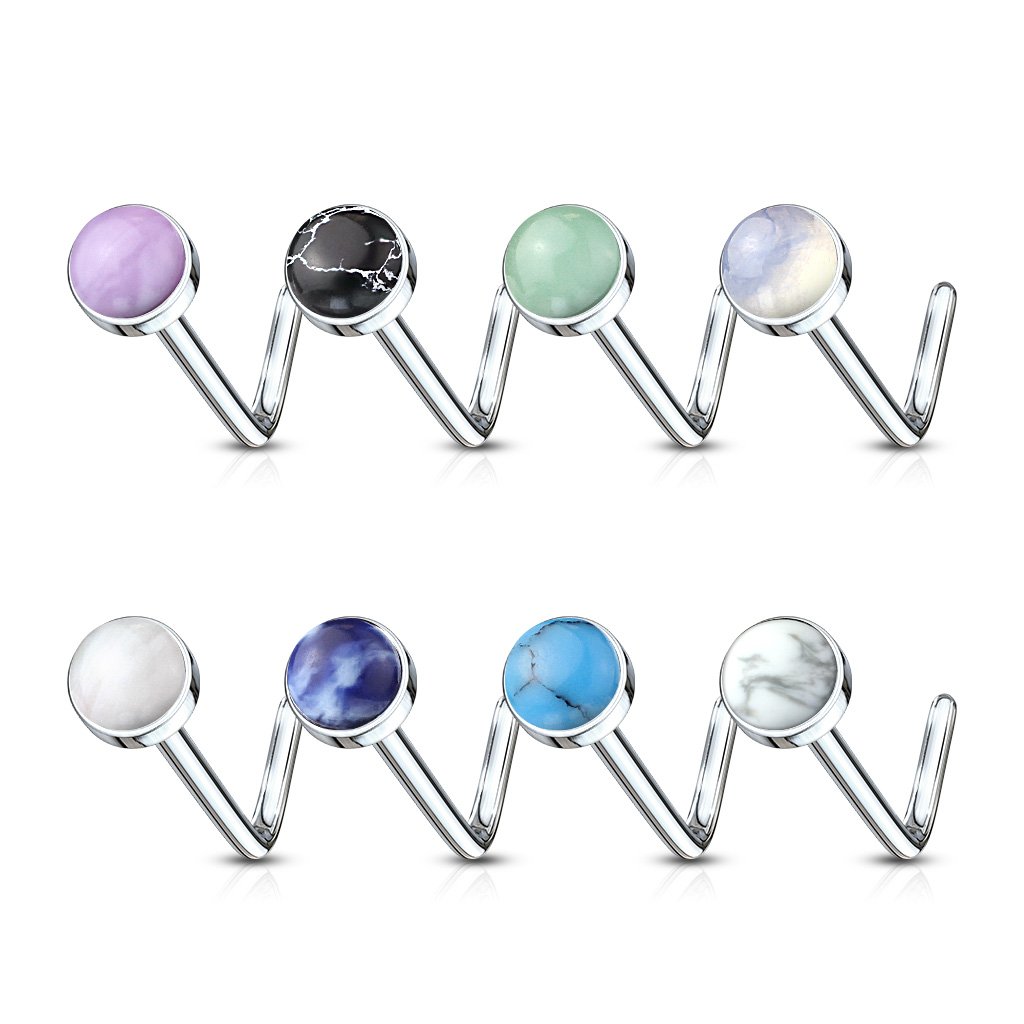 20 Gauge Semi Precious Stone Top L Bend Nose Stud