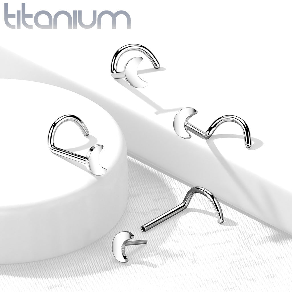 20 Gauge Titanium Crescent Moon Screw Nose Stud