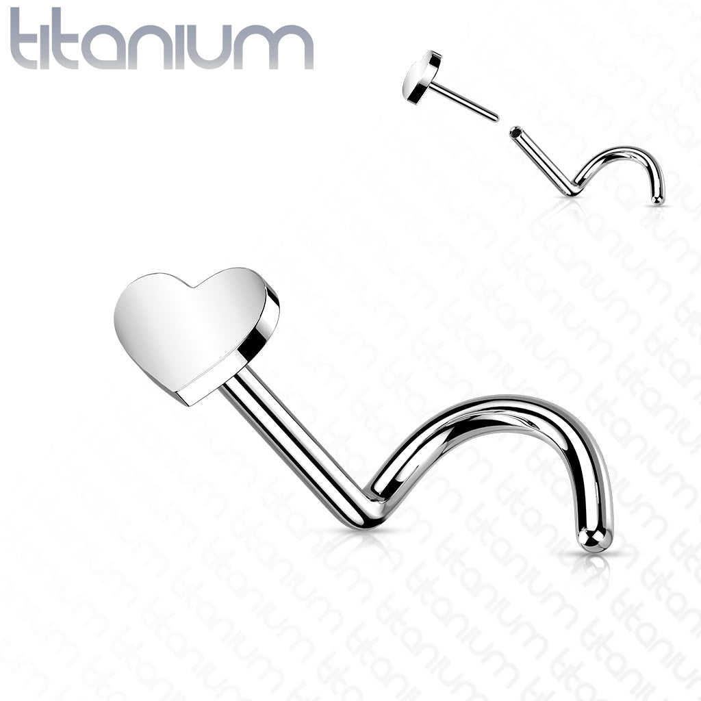 20 Gauge Titanium Heart Screw Nose Stud