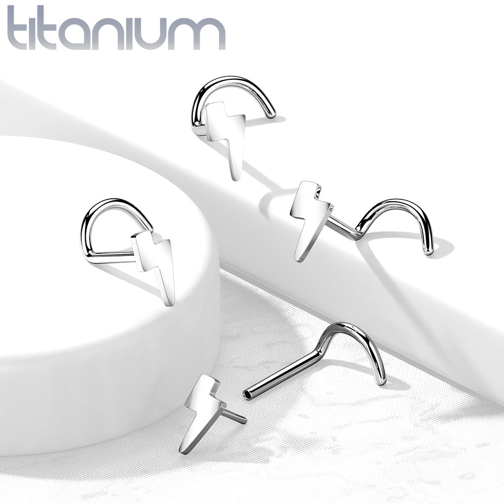 20 Gauge Titanium Lightening Bolt Screw Nose Stud