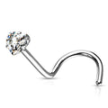20 Gauge Prong Set Heart CZ Top Nose Screw Rings
