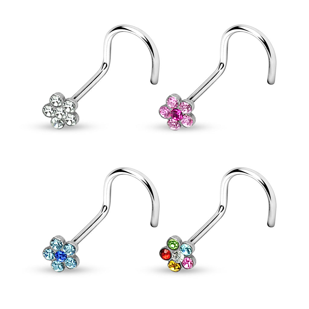 Crystal Flower Top Nose Screw Rings