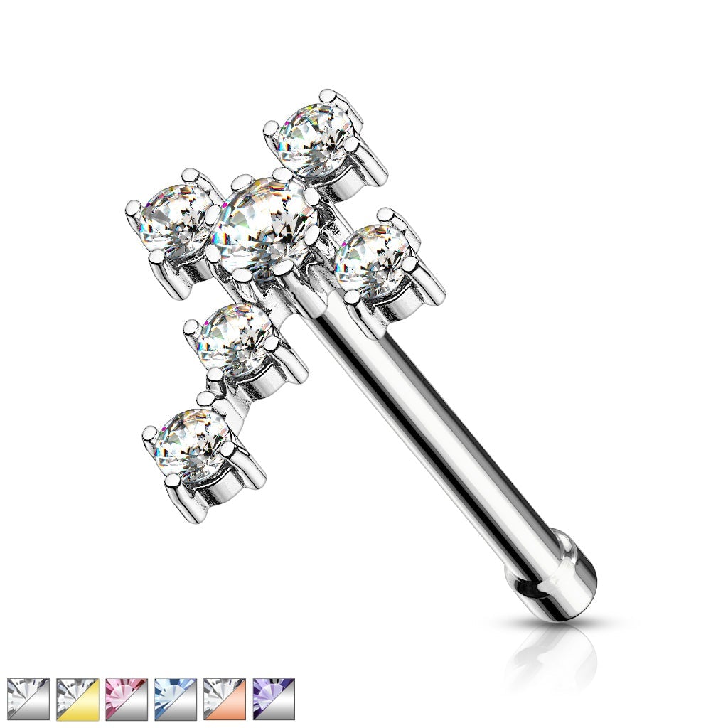 Crystal Cross Top Surgical Steel Nose Stud
