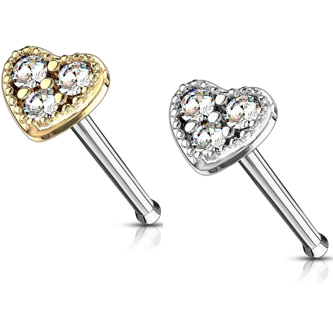 Crystal Heart Top Nose Stud - Gold / Silver