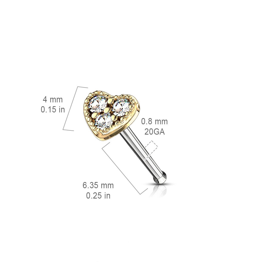 Crystal Heart Top Nose Stud - Gold / Silver