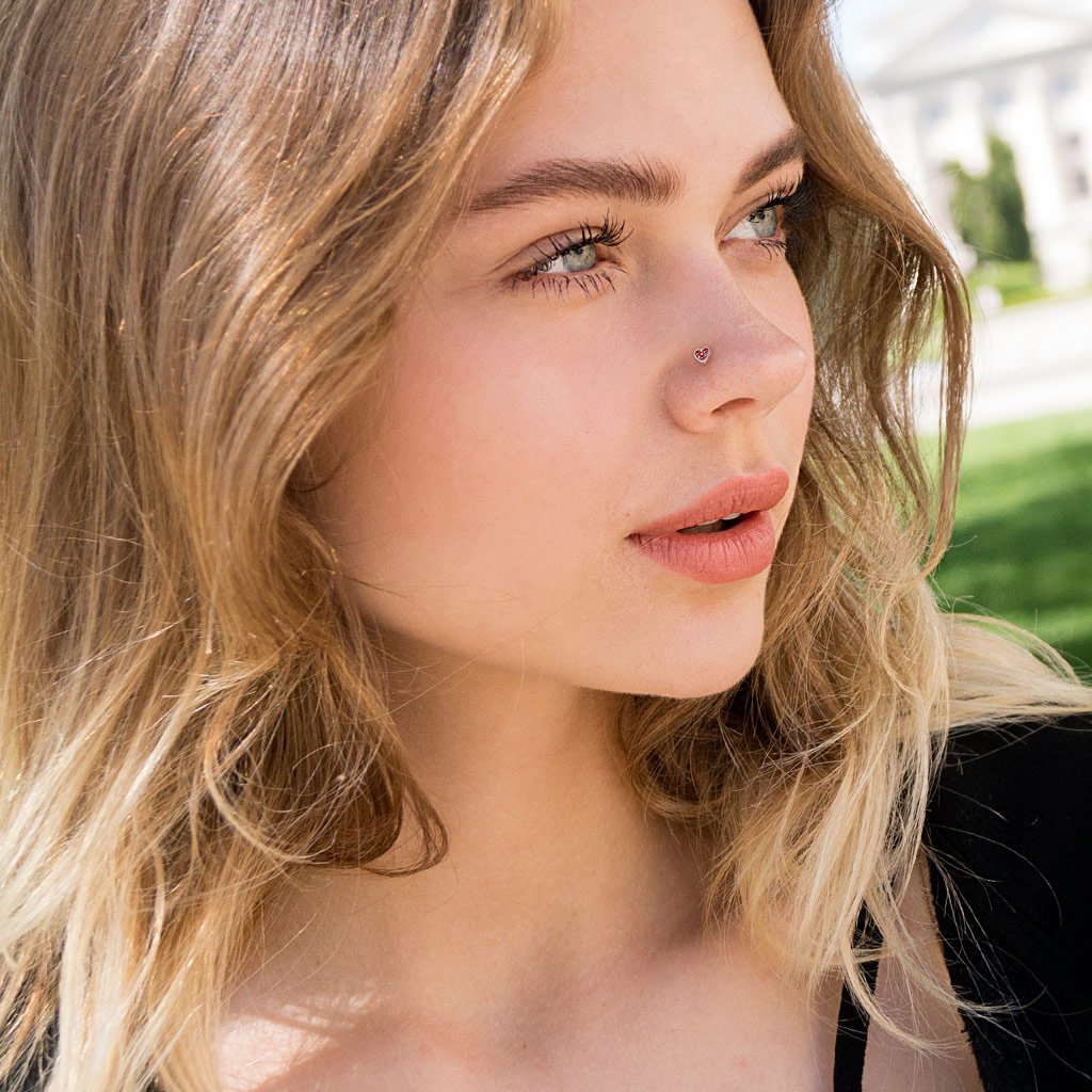 Crystal Heart Top Nose Stud - Gold / Silver