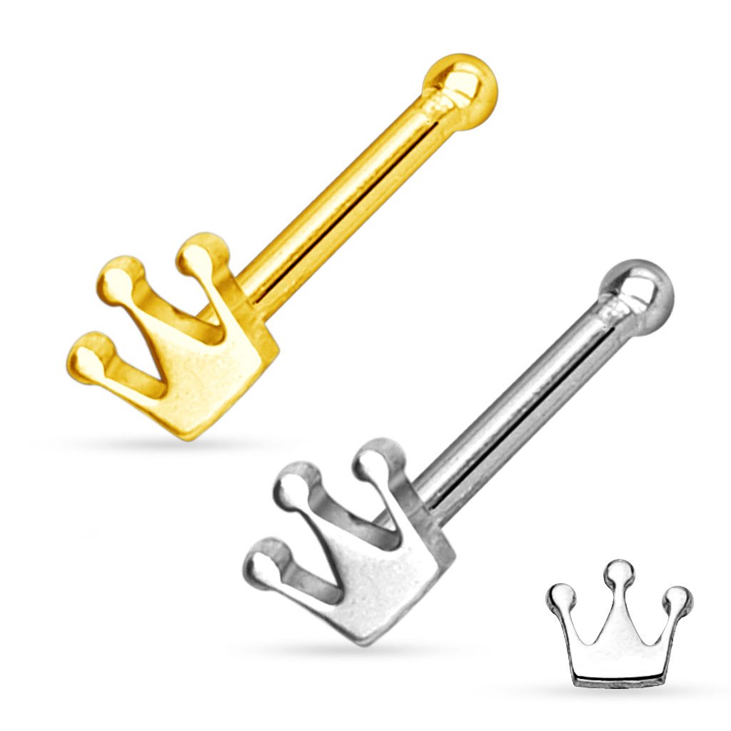 Dainty Crown Top Nose Stud - Silver / Gold