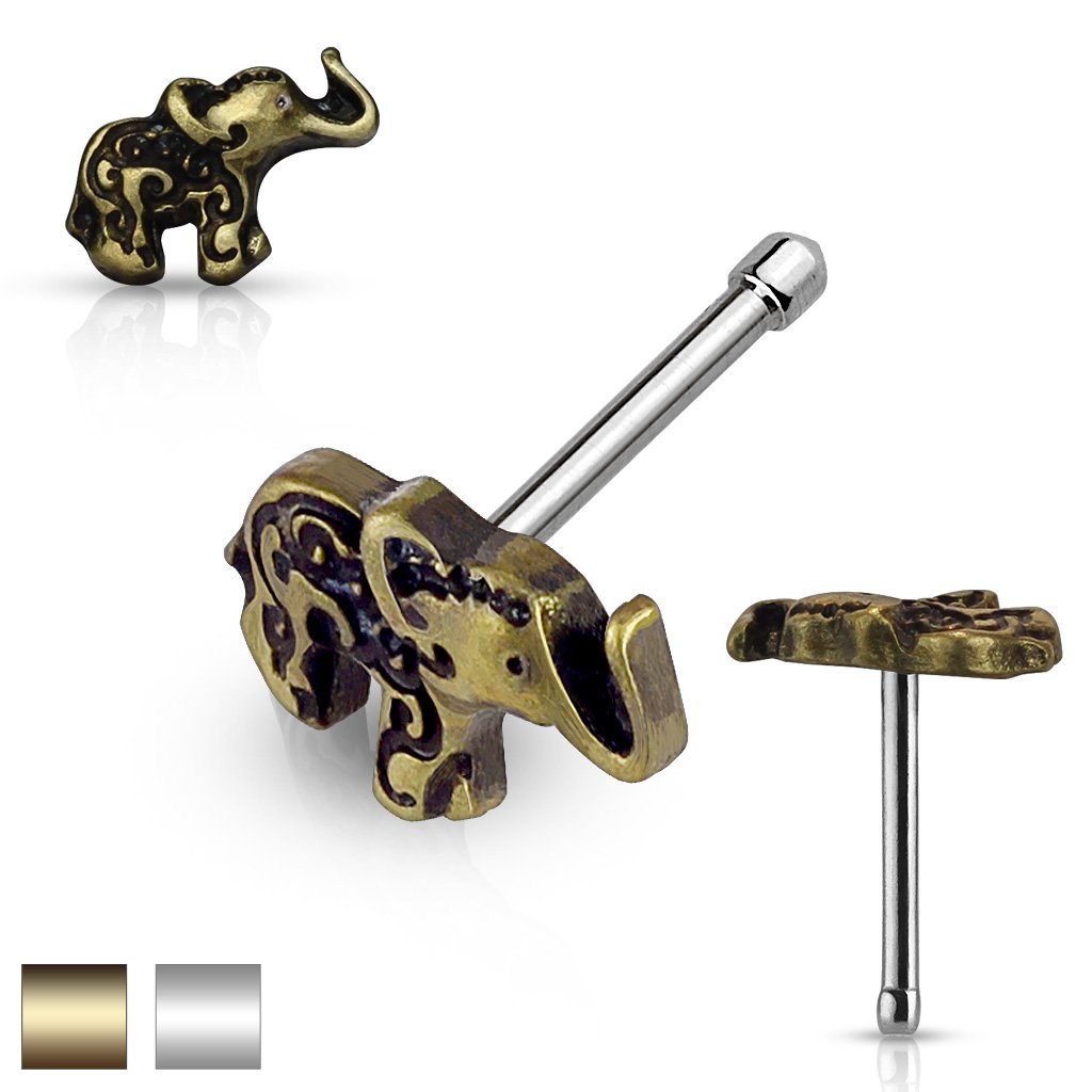 Dainty Elephant Top Nose Stud - Silver / Gold