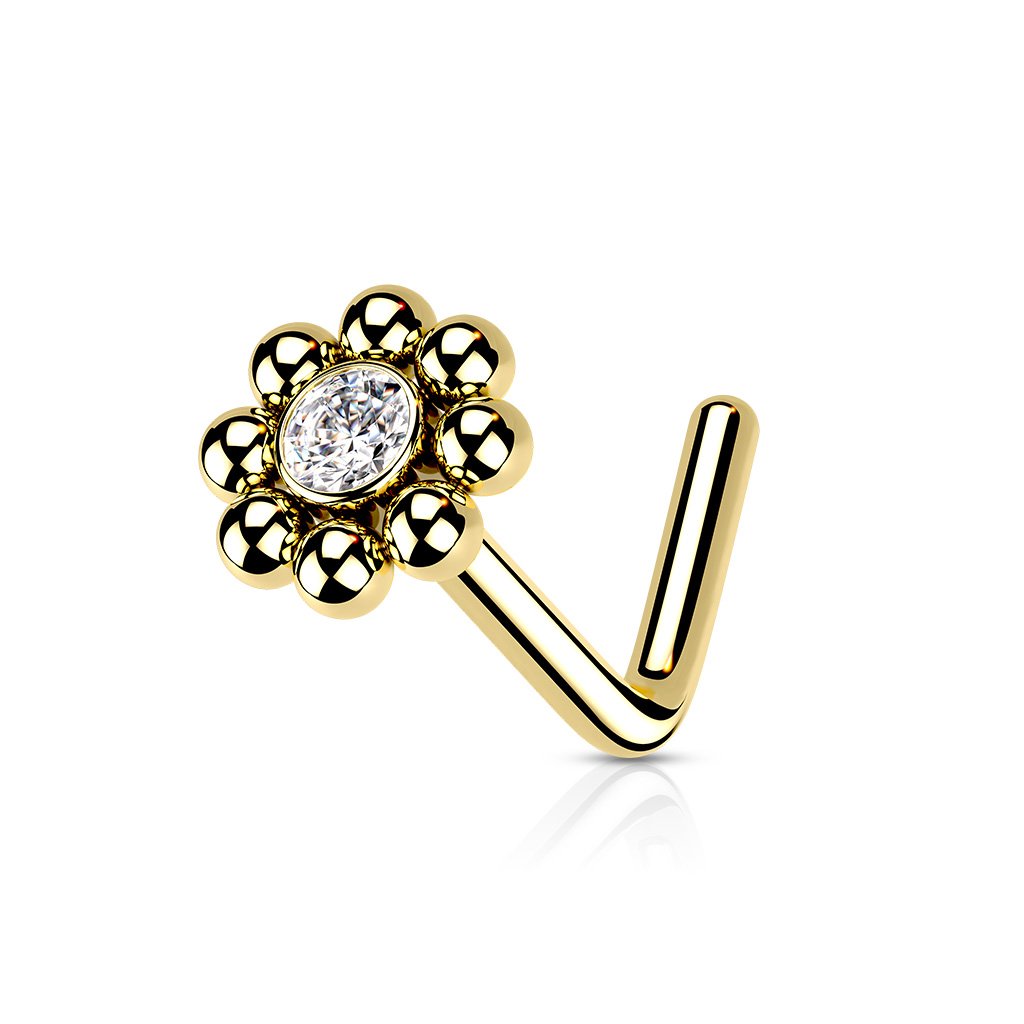 20 Gauge Ball Edge Crystal L Bend Nose Stud