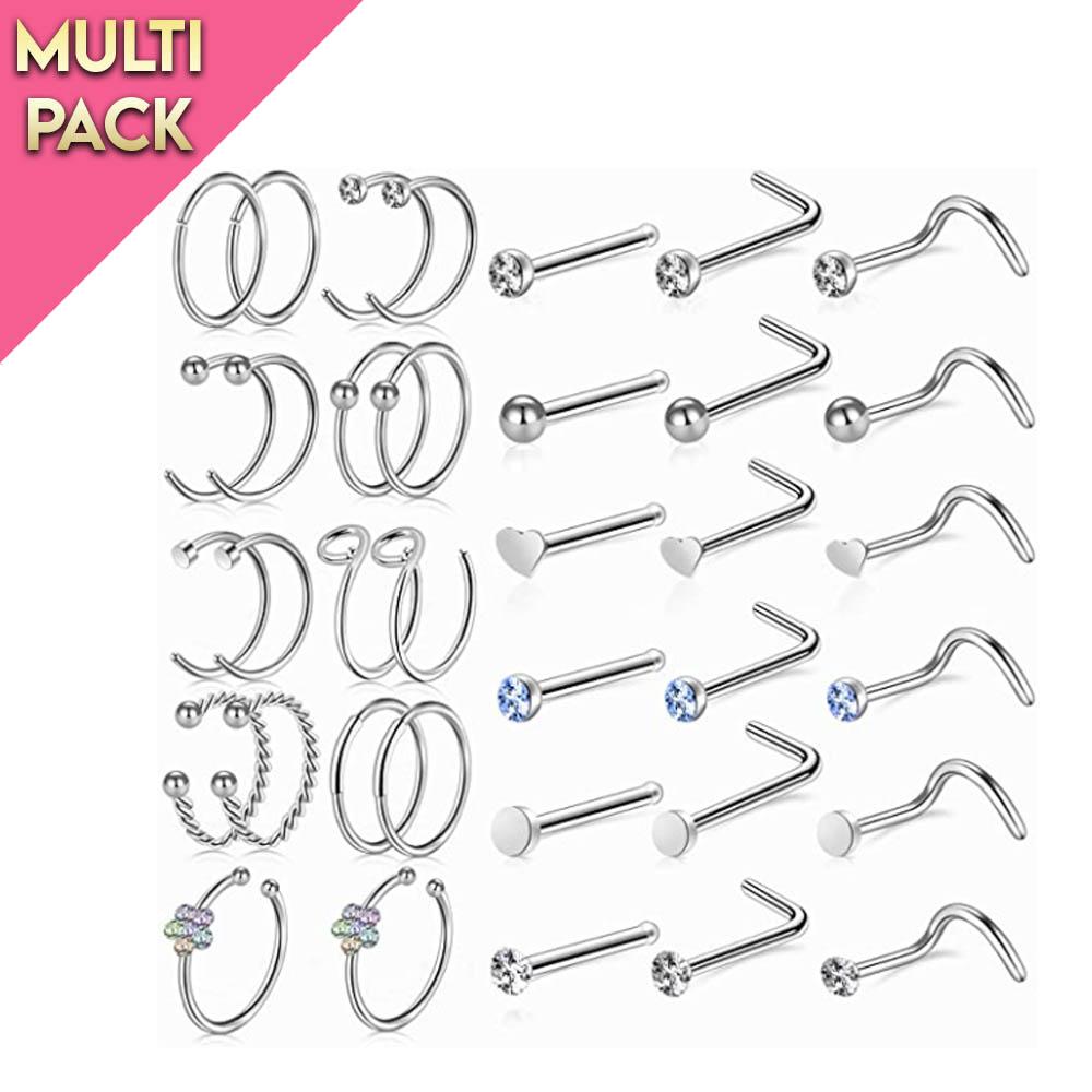 Limited Edition 36 Pack Silver Nose Rings / Studs