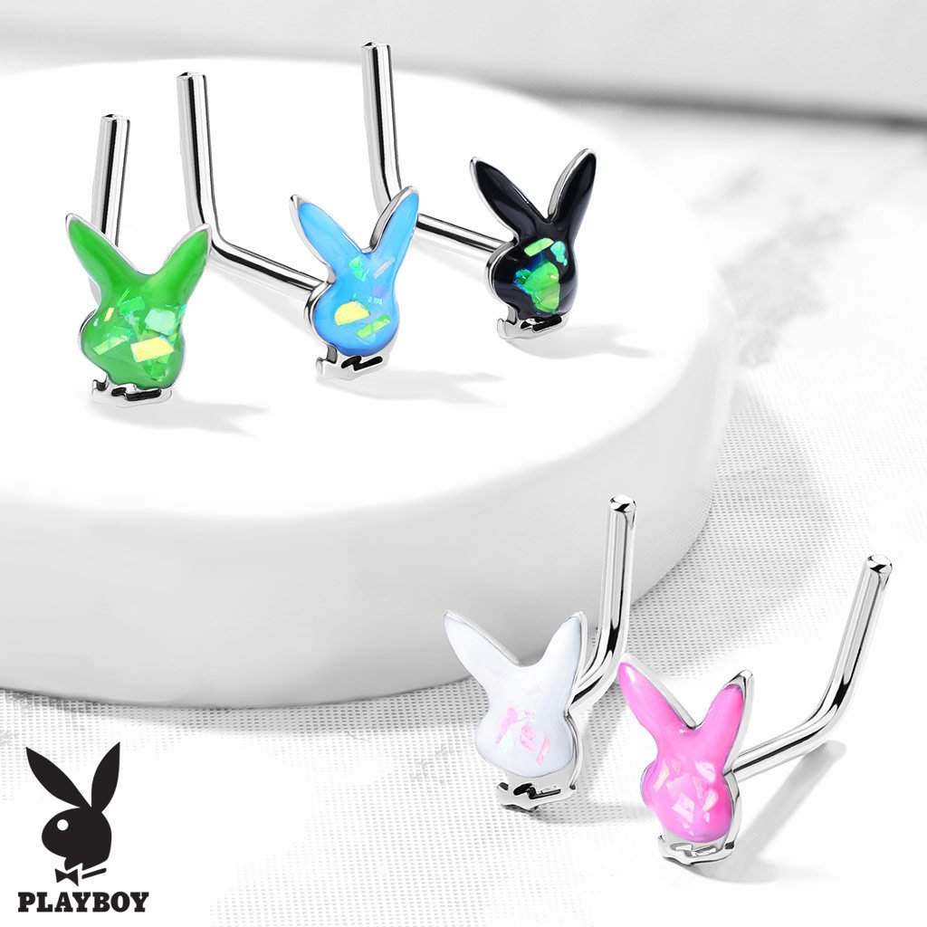 Opal L Bend Playboy Bunny Nose Stud