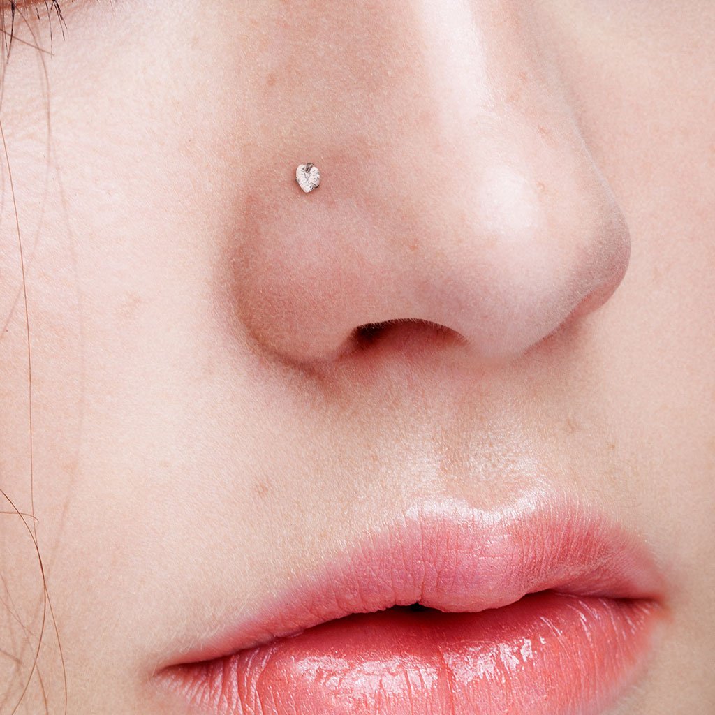 20 Gauge Prong Set Heart CZ Top Nose Screw Rings
