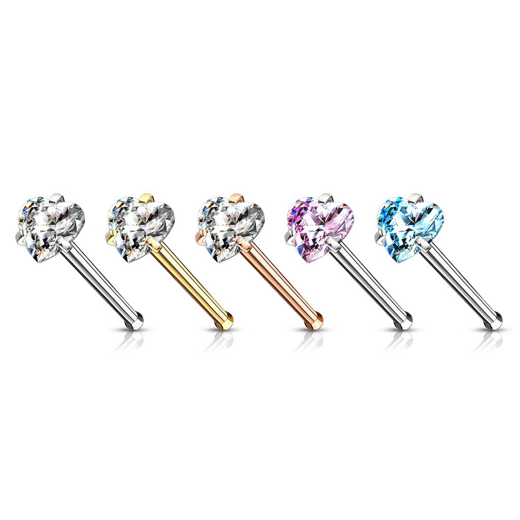 Prong Set Heart Top Surgical Steel Nose Stud