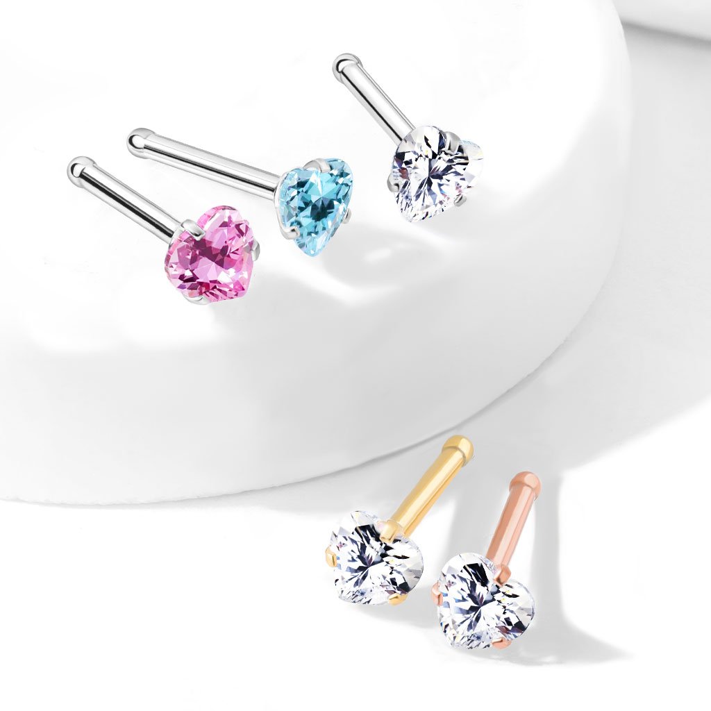 Prong Set Heart Top Surgical Steel Nose Stud