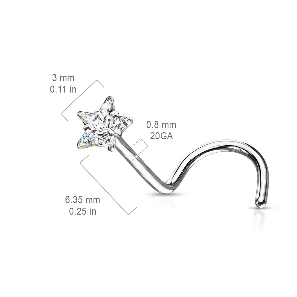 20 Gauge Prong Set Star CZ Top Nose Screw Rings