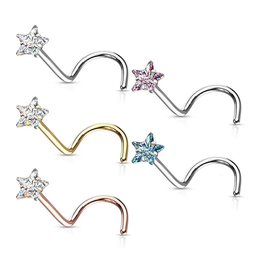 20 Gauge Prong Set Star CZ Top Nose Screw Rings