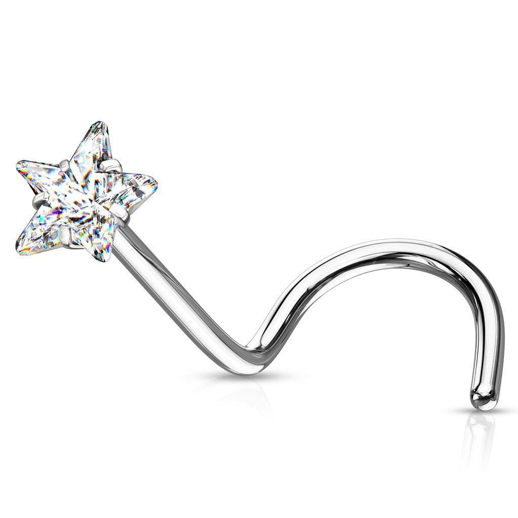 20 Gauge Prong Set Star CZ Top Nose Screw Rings