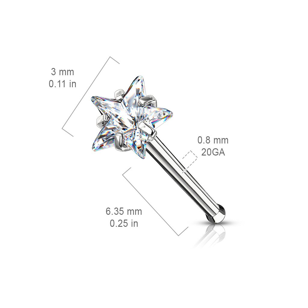 Prong Set Star Top Surgical Steel Nose Stud