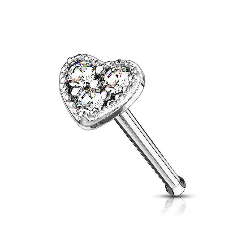 Crystal Heart Top Nose Stud - Gold / Silver