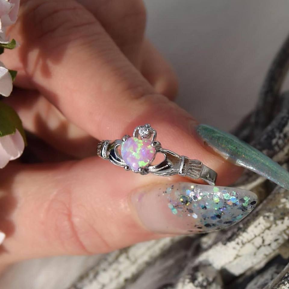 Pink Opal Claddagh Ring