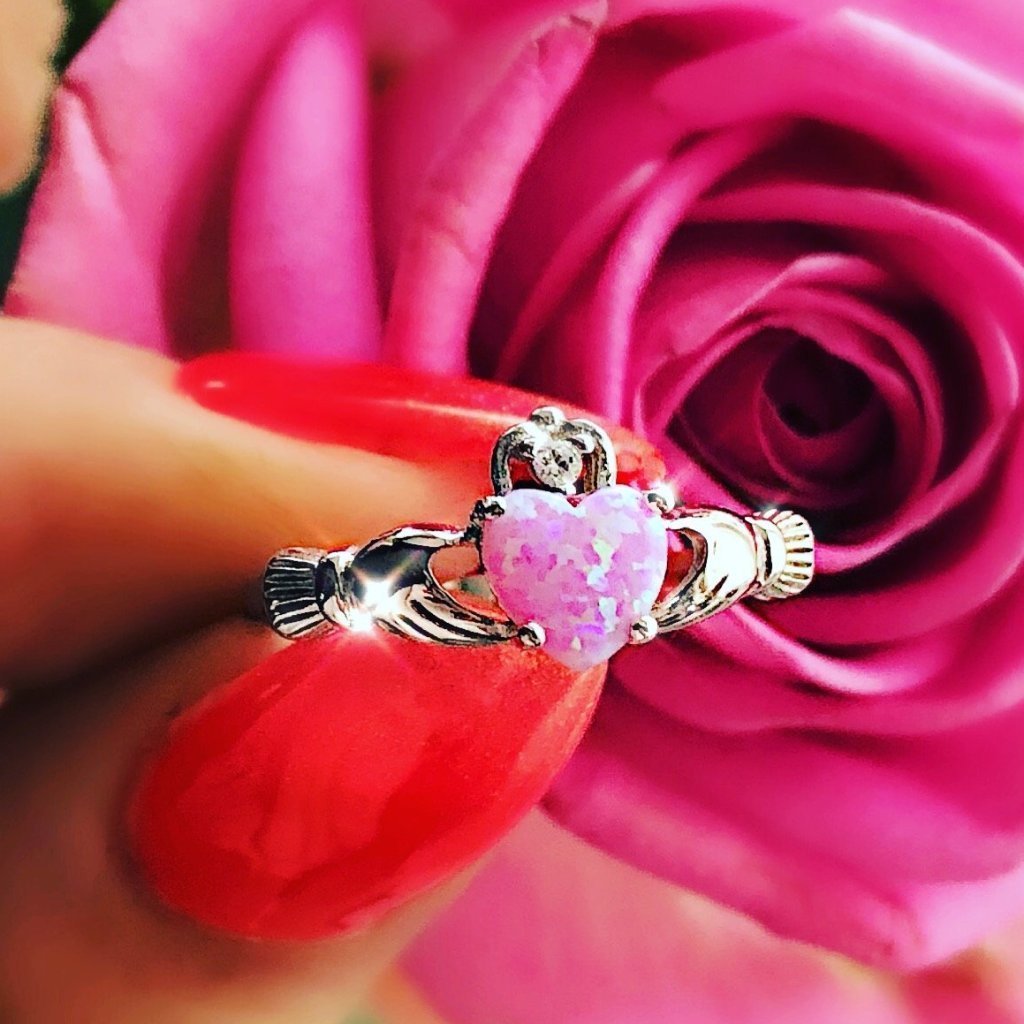 Pink Opal Claddagh Ring